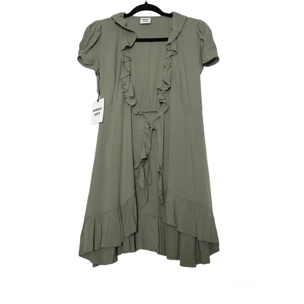 Sunday Best Aritzia Green Ruffled Wrap Dress Size XXS Forest Fairy Coquette NWT